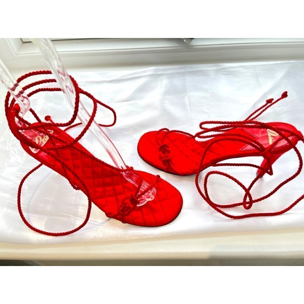Delman womens shoes size 8  red Rope 4’ heel straps quilted inner sole